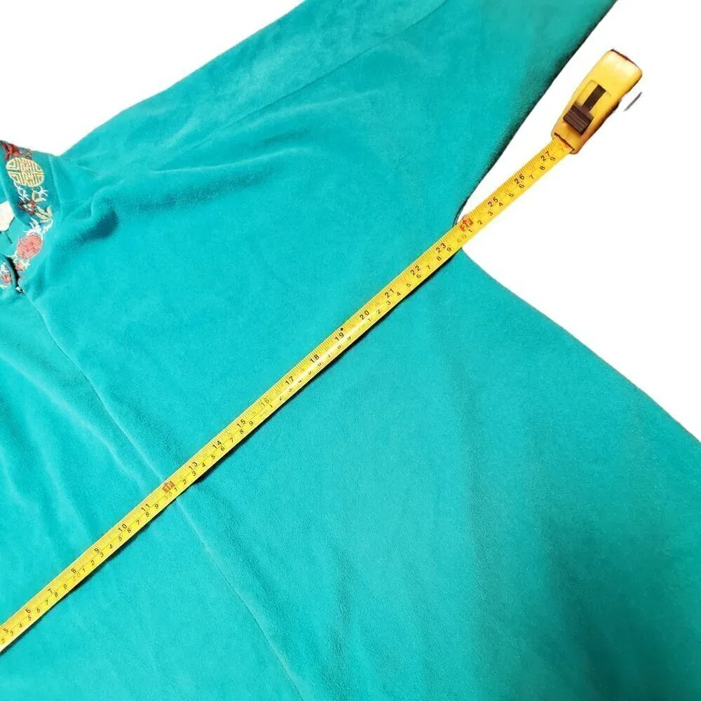 Vintage Vanity Fair Embroidered Mock Neck Night Gown House Coat Maxi Teal Size L